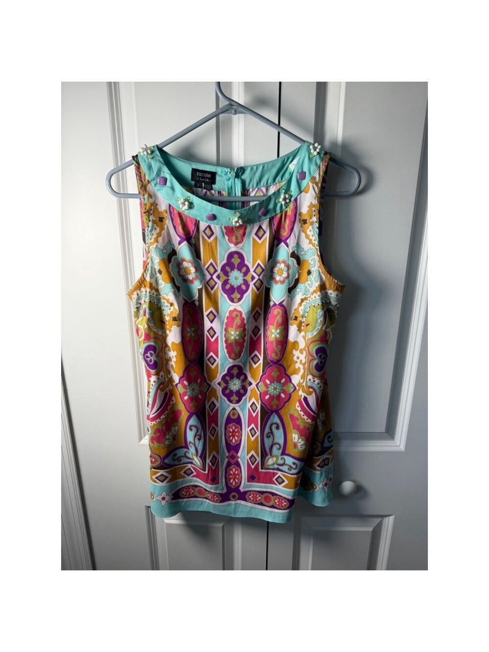 Nicole by Nicole Miller Tank Top Size 8 Multicolor Turquoise
